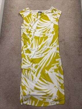 Ann Taylor - Small Pear Green Summer Palm Print Jersey Dress Retail $98 EUC